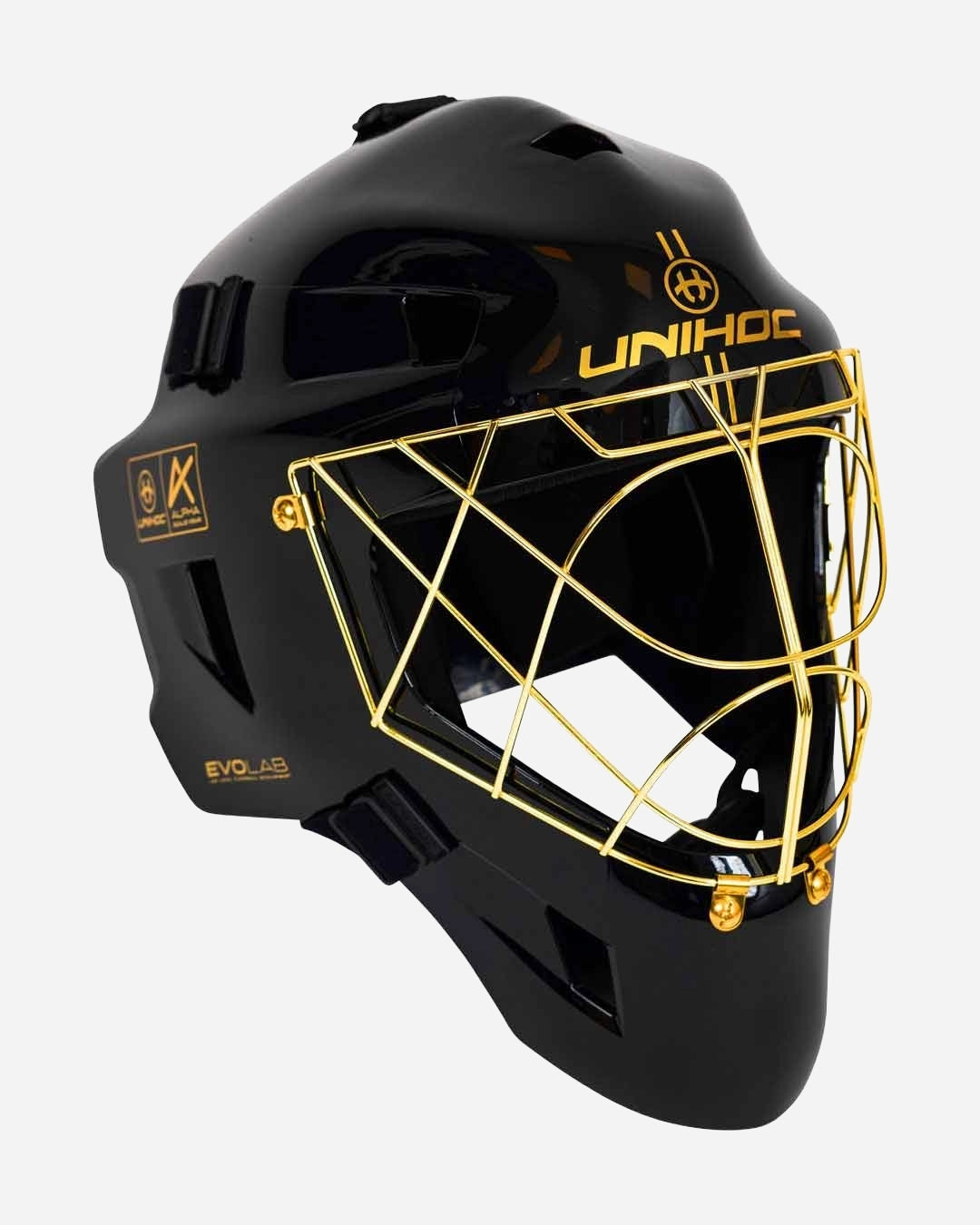 Unihoc Målmandsmaske ALPHA PRIME EVOLAB Sort/Guld 26/27