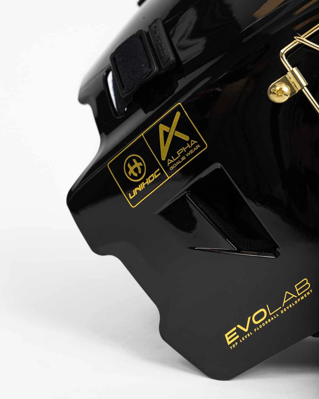 Unihoc Målmandsmaske ALPHA PRIME EVOLAB Sort/Guld 26/27
